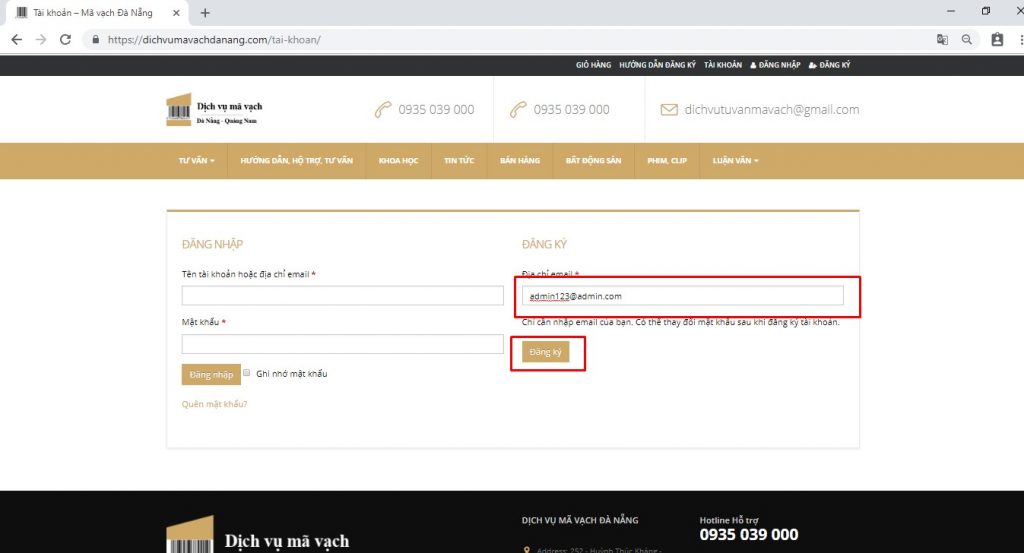 Nhập email đăng ký